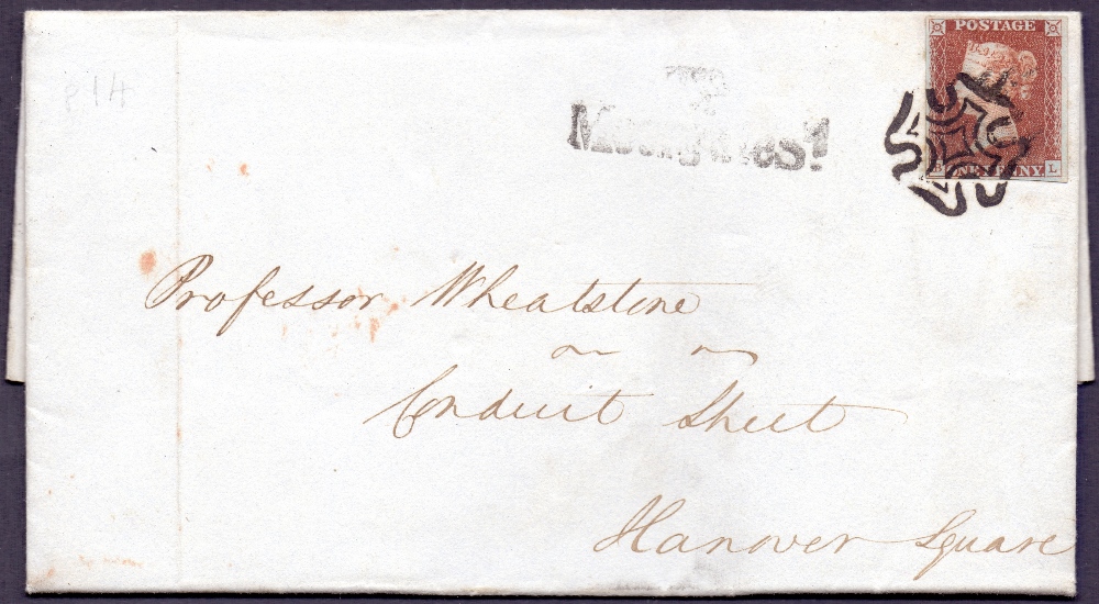 GREAT BRITAIN POSTAL HISTORY : 1841 Penny Red plate 14, four margins,