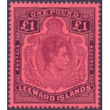 LEEWARD ISLANDS STAMPS : 1938 £1 Brown Purple and Black/Red lightly mounted mint "Gash in Chin" SG