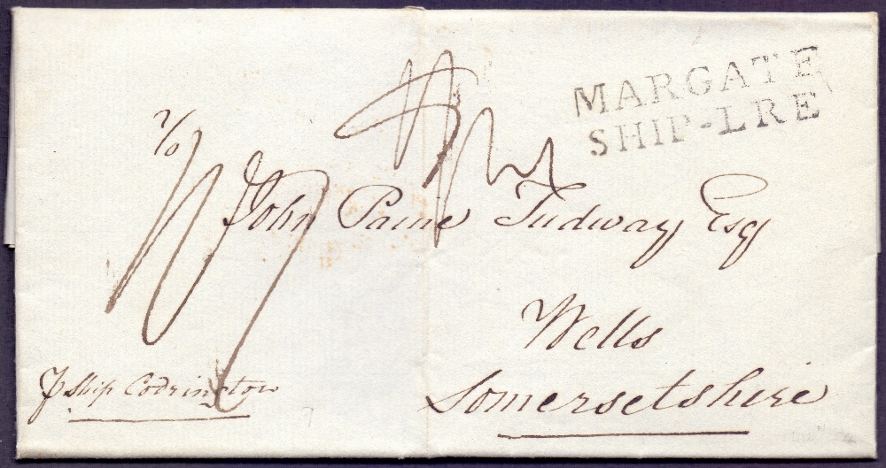 POSTAL HISTORY SHIP LETTER : MARGATE, 1832 entire from Parham Lodge,