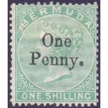 BERMUDA STAMPS : 1875 QV 1d on 1/- Green,