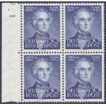 WEST GERMANY STAMPS : 1953 30pf deep blue "Anniv of birth of Liebig" unmounted mint block of 4 SG