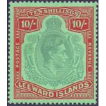 LEEWARD ISLANDS STAMPS : 1938 10/- Bluish green and deep red/green lightly mounted mint showing