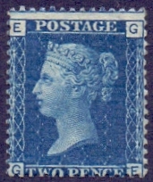 GREAT BRITAIN STAMPS : GB : 1869 2d Blue plate 14 (GE),