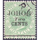 MALAYA STAMPS : JOHORE 1891 QV 2c on 24c Green ,