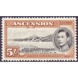 Ascension Stamps : 1938 George VI 5/- Black and Yellow Brown,