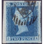 GREAT BRITAIN STAMPS : GB : 1841 2d Blue plate 4 (JA), MASSIVE margins,