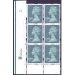 GREAT BRITAIN STAMPS : GB : 2003 £2 Deep Blue Green mint cylinder block of 6 with "missing £" in