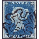 GREAT BRITAIN STAMPS : GB: TWO PENNY BLUE Plate 1 (DH), very fine used example, four large margins,
