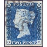 GREAT BRITAIN STAMPS : GB : TWO PENNY BLUE Plate 1 (OK),