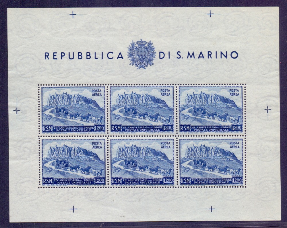 SAN MARINO STAMPS : Album page with lightly M/M AIR stamps inc 1948 200l. on 25l. - Image 2 of 2