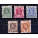 CAYMAN ISLANDS STAMPS : 1902 EDVII lightly mounted mint set of 5 to 1/- SG 3-7 Cat £110