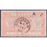 GREAT BRITAIN STAMPS : GB : 1882 £5 Orange on Blued Paper, good used example of this scarce stamp,