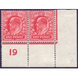 GREAT BRITAIN STAMPS : GB : 1909 1d Scarlet mounted mint I9 control with Perf H1A Cat £130