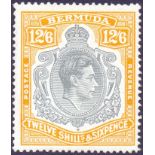 BERMUDA STAMPS : 1944 12/- 6d Deep Grey and Brownish Orange showing scarce variety "Broken lower