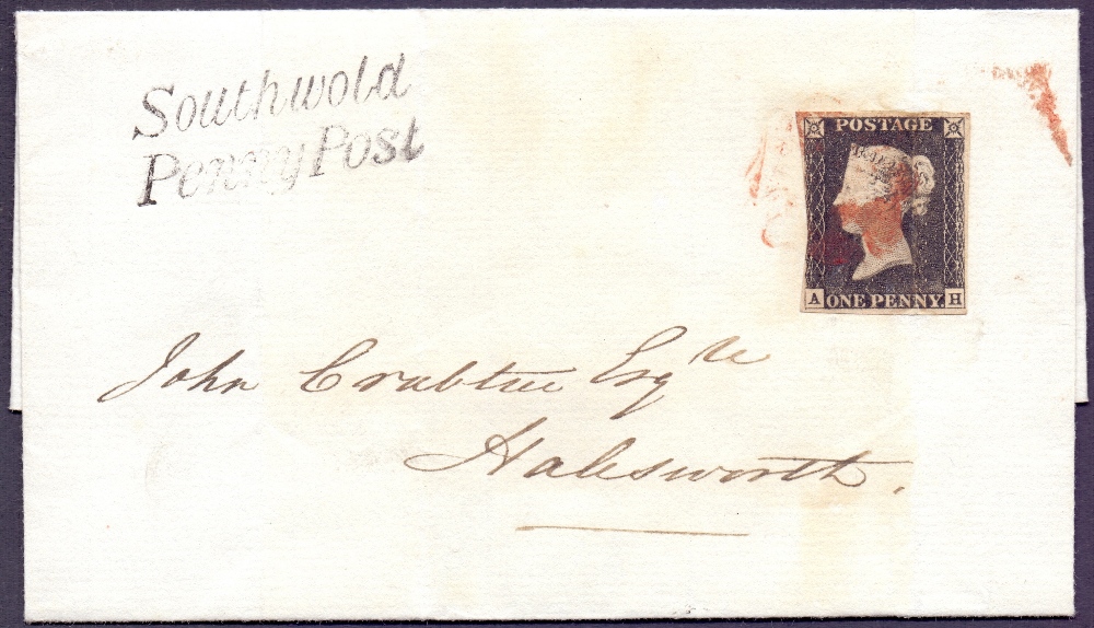STAMPS : PENNY BLACK ON COVER : Plate 3 (AH),
