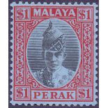 MALAYA STAMPS : PERAK 1938 GVI $1 Black and Red/Blue,