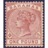 BAHAMAS STAMPS : 1884 QV £1 Venetian Red, lightly mounted mint ,