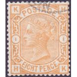 GREAT BRITAIN STAMPS : GB : 1876 8d Orange, superb used example, barely cancelled by CDS ,