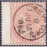 GREAT BRITAIN STAMPS : USED ABROAD: 1880 1/- Orange Brown plate 13,