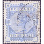 GREAT BRITAIN STAMPS : GB : 1883 10/- COBALT shade, fine used, small thin and tiny surface rub,