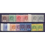 LEEWARD ISLANDS STAMPS : 1938 unmounted mint set in pairs to 6d plus 2/- and 5/-. Perf Specimens.