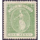 BRITISH VIRGIN ISLANDS STAMPS : 1878 QV 1d Green UPRIGHT Wmk,