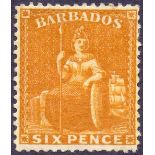 Barbados stamps : 1875 6d Chrome Yellow, lightly mounted mint Perf 14 wmk Crown CC sideways,