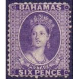 BAHAMAS STAMPS : 1863 6d Deep Violet, mounted mint perf 12 1/2 wmk Crown CC,