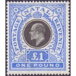 STAMPS : NATAL 1902 £1 Black and Bright Blue, mounted mint,