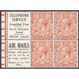 GREAT BRITAIN STAMPS : GV 1924 1 1/2d Red Brown unmounted mint advertising booklet pane "Telephone