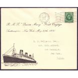 POSTAL HISTORY STAMPS : 1936 Queen Mary Maiden Voyage Southampton to New York illustrated cover