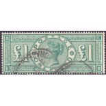GREAT BRITAIN STAMPS : 1891 QV £1 green used, SG 212. Cat £800.