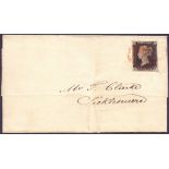 STAMPS : GREAT BRITAIN POSTAL HISTORY : 1841 wrapper from Thetford to Sicklemere, plate 1b,