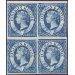 IONIAN ISLANDS STAMPS : 1859 1d blue in fine mounted mint block of four. Scarce in multiple, SG 2.