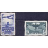 FRANCE STAMPS : 1936 100th Flight airmail set mounted mint 1f50 and 10f SG 553-4 Cat £526
