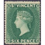 ST VINCENT STAMPS : 1873 6d Deep Blue Green,