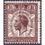 GREAT BRITAIN STAMPS : GV 1929 1 1/2d PUC fine used example with variety 1829 for 1929