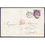 STAMPS : GREAT BRITAIN POSTAL HISTORY : 1871 6d Mauve plate 9 used on clean wrapper from London to