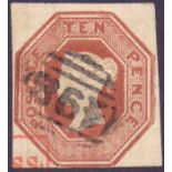 GREAT BRITAIN STAMPS : 1848 10d Red Brown embossed (possibly die 3) ,