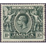 JAMAICA STAMPS : 1920 GV 10/- myrtle-green fine used, wmk Multi Crown CA, SG 89.