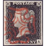 GREAT BRITAIN STAMPS : PENNY BLACK Plate 2 (GA) superb large four margin example,