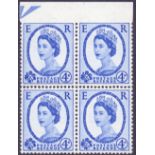 GREAT BRITAIN STAMPS : 1965 4d Deep Ultramarine unmounted mint marginal block of four with IMPERF