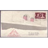 POSTAL HISTORY COVERS : 1939 RMS Mauretania Maiden Voyage illustrated cover dated and cacheted 17th
