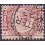 GREAT BRITAIN STAMPS : 1870 1/2d plate 9 superb used example,