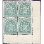 RHODESIA STAMPS : 1898 10/- Grey Green, very fine mint corner block of four,