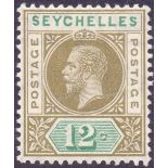 SEYCHELLES STAMPS : 1912 12c Olive Sepia and Dull Green "Slipt A" variety,