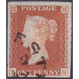 GREAT BRITAIN STAMPS : 1841 1d Red plate 19 , fine used four margin example,