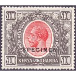 KENYA STAMPS : STAR ITEM 1925 $100 overprinted SPECIMEN.