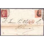 STAMPS : GREAT BRITAIN POSTAL HISTORY : 1868 wrapper from London to Le Havre with 1d Red plate 80