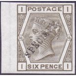 GRETA BRITAIN STAMPS : 1878 6d Grey plate 16 IMPERF marginal with Specimen over print.